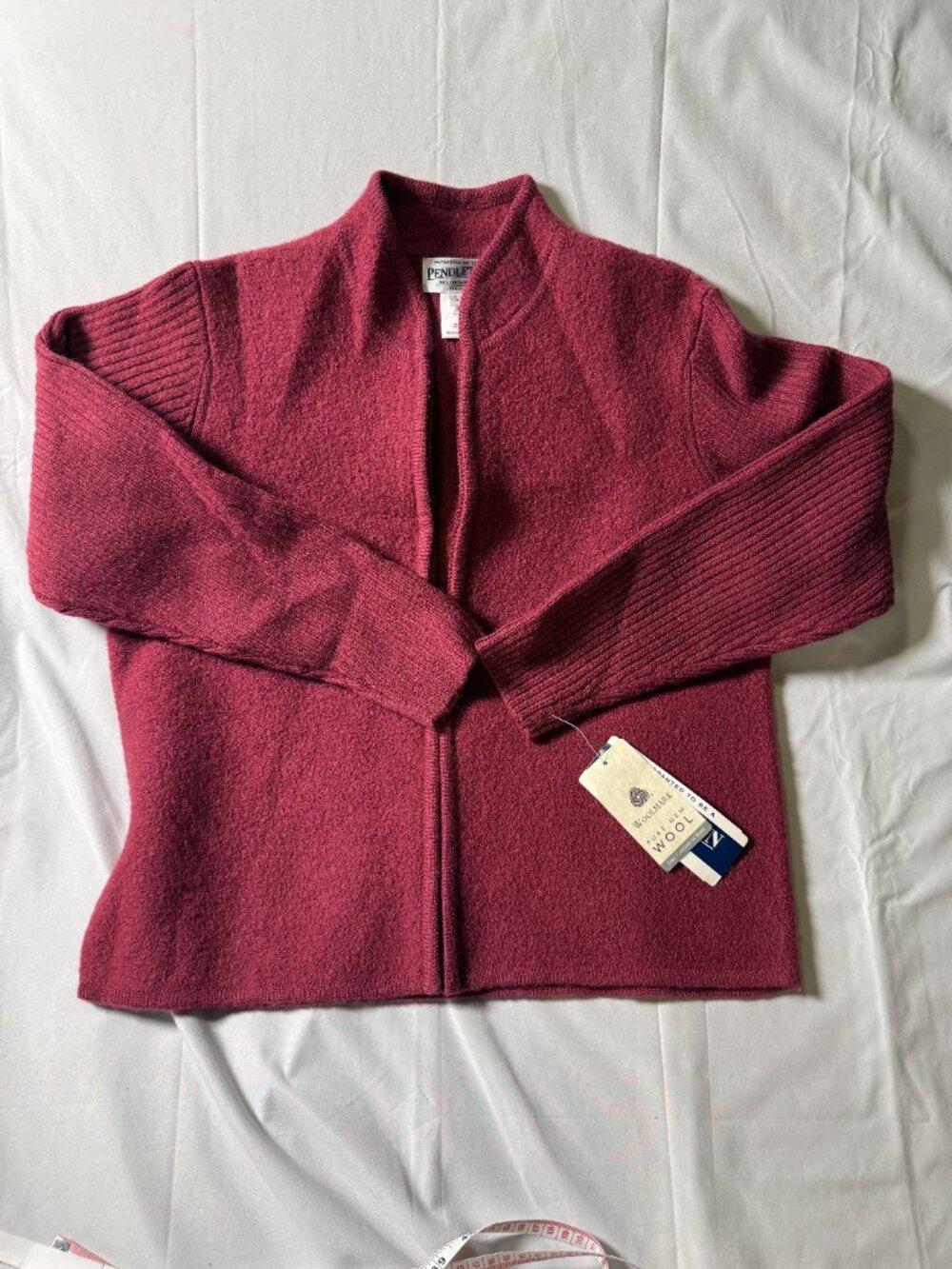 Pendleton NWT Full Zip 100% Wool Cardigan Dark Rose/Burgandy Sz Petite Large